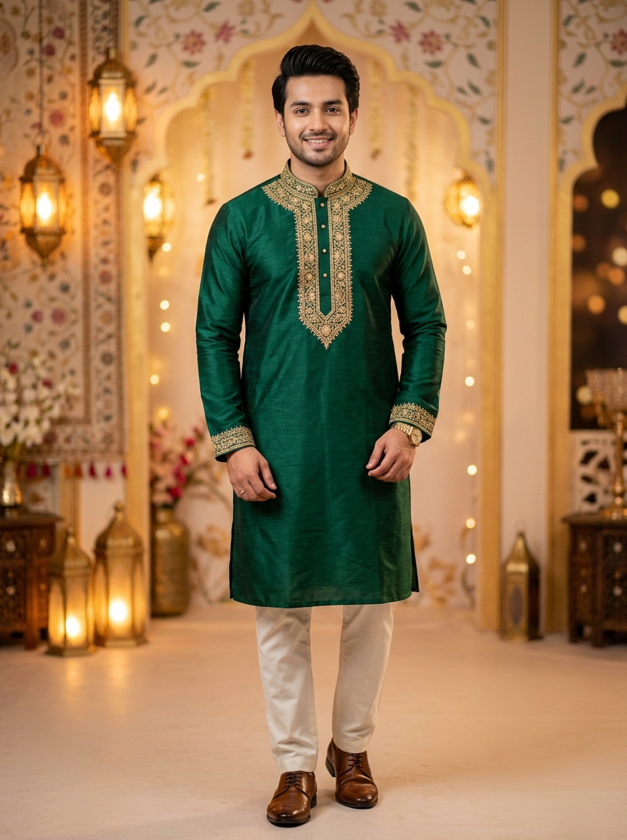 Emerald Green Festive Panjabi (পান্না সবুজ পাঞ্জাবি)